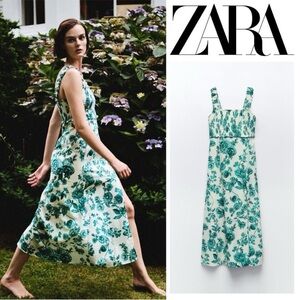 Zara Linen Floral Midi Dress